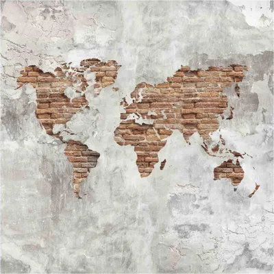 Produktbild von Fototapete Weltkarte - Vliestapete - Bildtapete UV-beständig Weltkarte grau 3D-Effekt Shabby Wandtapete geruchsfrei