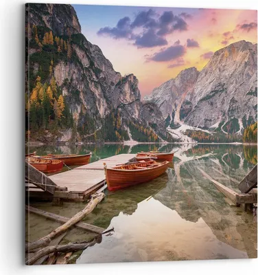 Produktbild von Bild auf Leinwand - Leinwandbild - Einteilig - Boote Berge See - 70x70cm - Wand Bild - Wanddeko - Wandbilder - Leinwanddruck - Bilder - Wanddekoration - Leinwand bilder - Wandbild - AC70x70-4638