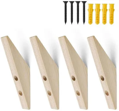 Obrázek produktu pro Dřevěné nástěnné háčky, 4 ks, ve tvaru V, na montáž na zeď, se šrouby a hmoždinkami, do obývacího pokoje, ložnice, na balkon