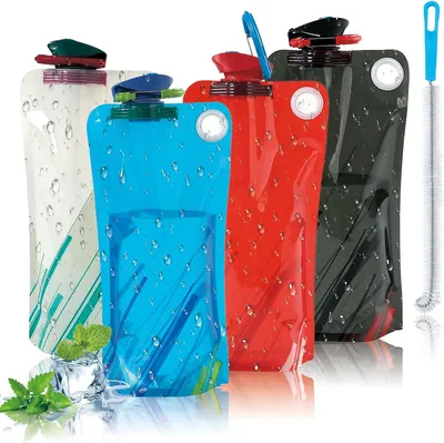 Produktbild von 4er Pack faltbare Trinkflasche 1000ml Silikon BPA frei Camping Outdoor