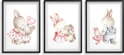 Produktbild von Poster für Kinder Pastell Hasen Set Bild für ein Kinderzimmer 30x40