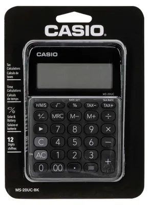 Zdjęcie produktu dla Casio MS-20UC-BK, Komputer stacjonarny, Podstawowy kalkulator, 12 cyfr(y), 1 linii, Bateria/Energia słoneczna, Czarny