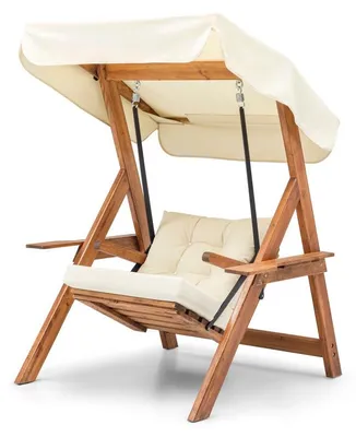 Image de Balancelle de jardin Fauteuil suspendu en bois de pin et polyester crème largeur 113 cm 1 place