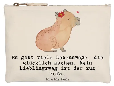 Produktbild von Mr. & Mrs. Panda Etui Capybara Blume Grösse XL Große - Weiß - Geschenk, Kulturtasche, Stoffbeutel, Federtasche, Lustige Sprüche, kosmetiktäschchen, Pouch