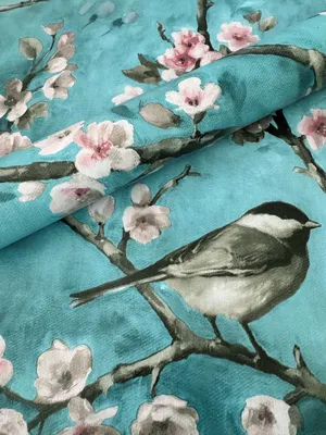 Produktbild von PVC Tischdecke Polly Vogel Türkis Wachstuch · Breite & Länge wählbar· abwaschbare Tischdecke · Kirschblüten Rosa Japan Meise  , Größe:110 x 160 cm