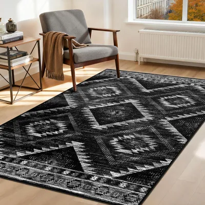Obrázok produktu pre Umývateľný koberec, nízky vlas, 120 x 180 cm, s protišmykovou vrstvou, vintage boho štýl, vhodný do obývačky