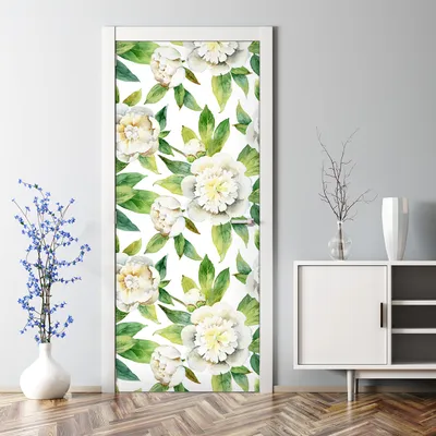 Produktbild von Dekorative Abnehmbarer Wandsticker Türtapete selbstklebend Klebefolie Weiße Pfingstrosen 77 x 200 cm