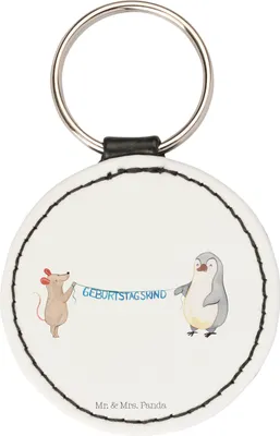 Produktbild von Mr. & Mrs. Panda Schlüsselanhänger Maus Pinguin Geburtstag - Weiß - Geschenk, klein, Geburtstagsgeschenk, Taschenanhänger, Happy Birthday, edel, Anhänger, Party, mini