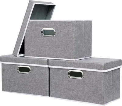 Produktbild von Famanu Aufbewahrungsbox mit Deckel - 3 Stück - Grau - Organisieren von Kleidung - 38 x 25 x 25 cm