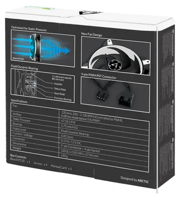 Produktbild von ARCTIC BioniX P120 (Weiß) – 120 mm PWM PST Gaming Lüfter optimiert für statischen Druck, Ventilator, 12 cm, 200 RPM, 2100 RPM, 0,45 Sone, 114,79 m³/h