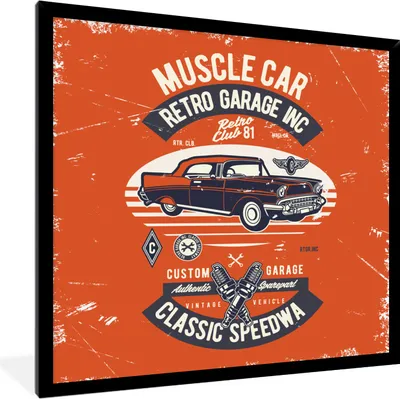 Produktbild von MuchoWow® MuchoWow® Gerahmtes Poster Autos - Oldtimer - Zeichnung 40x40 cm - Poster mit zchwarzem Bilderrahmen - Mit Rahmen - Wanddekoration Schlafzimmer