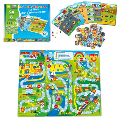 Produktbild von Magnetisches Lotto Verkehrsmittel, Bingo Spiel für Kinder ab 3 Jahren, Lotto Memory Spiel, 54 Magnete, 6 Doppelseitige Spielfelder, Bilderlotto Autos