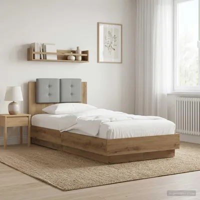 Image de Lit exclusif avec tête de lit en bois massif, fabrication artisanale, chêne, dimensions 80 x 200 cm