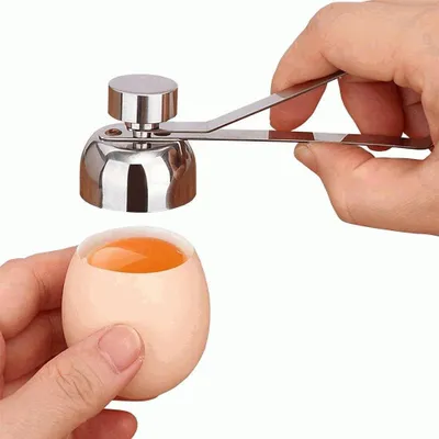 Produktbild von Eierschneider und Eieröffner - Edelstahl Wiegeöffner für rohe Eier - Länge 10,5 cm