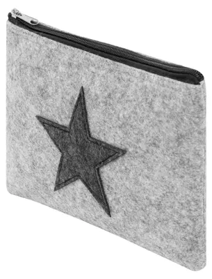 Produktbild von Stifte Aufbewahrung Filz 25x17 cm – Filztasche kleine Tasche mit Stern Kulturtasche, Kosmetiktasche Schminktasche Grau