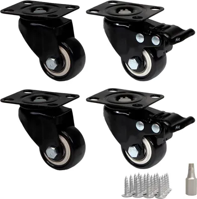 Produktbild von PRIOstahl Schwarze Transportrollen Rollengröße: 40mm 2x Lenkrollen + 2x Bremsrollen inkl. Befestigungsmaterial