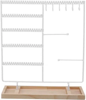 Productafbeelding van Wandrek voor sieraden met 90 vakjes - Houten basis - Metalen frame - Sieradenhouder - Organizer voor ringen/sieraden - Eenvoudig te installeren - Sieradenrek