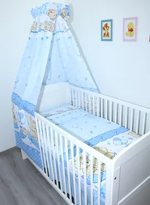 Produktbild von 4 teiliges Baby Bettset Bettwäsche mit Himmel Vollstoff - Bettausstattung - ON-02. Sweet Blau