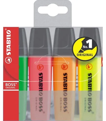 Zdjęcie produktu dla STABILO BOSS ORIGINAL, 4 szt., Wielo, Końcówka ścięta, Wielobarwny, Prostokąt, 2 mm