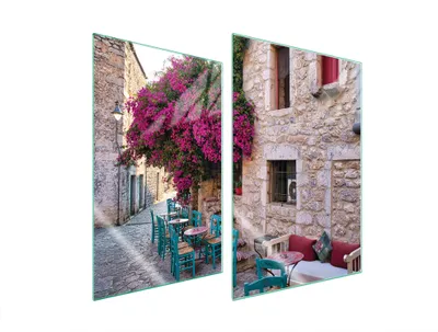 Produktbild von Herdabdeckplatten 2 teilig 35x52 Glaskeramikkochfeld Abdeckung Glas Schneidebrett Gasse Blumen
