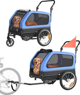 Produktbild von Hundefahrradanhänger - 2-in-1 - Bis 40 kg Tragkraft - Klappbarer Rahmen - Universalkupplung - Sicherheitsfahne & Innenleine - Maße 138 x 75,5 x 80 cm - Für kleine & große Hunde
