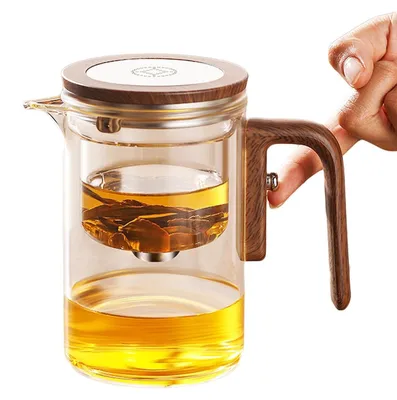 Obrázek produktu pro Omgoods – Skleněná konvice na čaj se dřevěnou rukojetí a sítkem (800 ml)