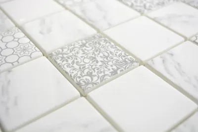 Produktbild von Handmuster GLAS Mosaik ECO Carrara Optik Mosaikfliese Wand Fliesenspiegel Küche Bad MOS16-0202_m