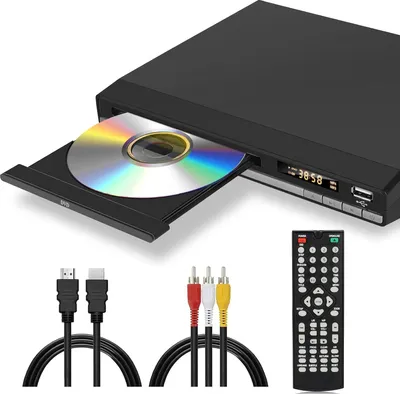 Produktbild von HD DVD Player mit HDMI-Anschluss, Region Free DVD Player für Smart TV, HDMI/RCA Ausgangskabel inklusive, Unterbrechungspunktspeicherung, Eingebautes PAL/NTSC, CD Player für Zuhause (Nicht Blu-ray)