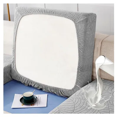 Produktbild von Sitzkissenbezug für Sofa, Stretch Sofabezug, rutschfester Überzug für 1/2/3-Sitzer, Jacquard Couchbezug leicht und atmungsaktiv (Hellgrau, Großer 3-Sitzer)