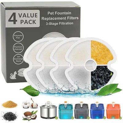 Produktbild von Trinkbrunnen Filter Ersatzfilter für Katzen und Hunde Aktivkohlefilter 4 Stück