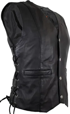 Produktbild von Damen Lederweste Bikerweste Rockerweste Clubweste Motorradweste Knopf Weste Slim(M)