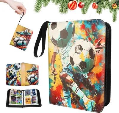 Produktbild von Fußball Sammelalbum mit Reißverschluss, 50 Seiten, 400 Karten Kapazität, Kunstleder, Wasserdicht, für