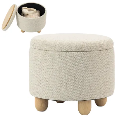 Produktbild von HOMCOM Hocker mit Stauraum, Runder Sitzhocker mit Deckel, Leinenoptik Beige