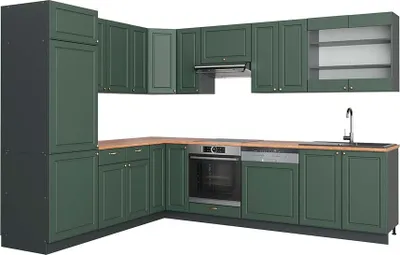 Produktbild von Eckküche Vicco Fame-Line Grün-Gold Landhaus/Anthrazit 287 x 227 cm, AP Eiche, Model 42296