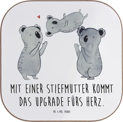 Produktbild von Mr. & Mrs. Panda Flaschenuntersetzer Herz Stiefmutter - Weiß - Geschenk, Stiefkind, Liebe, Kaffeeuntersetzer, Holzuntersetzer, Verwandte, gläseruntersetzer, Upgrade