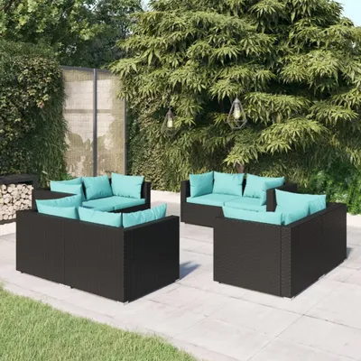 Produktbild von 8-tlg. Garten-Lounge-Set mit Kissen Poly Rattan Schwarz , Gartenmöbel-Sets Design 2024