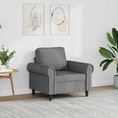 Zdjęcie produktu dla Ciemnoszary fotel, wysokość 60 cm, z obiciem welurowym i metalową konstrukcją, idealny do salonu i pokoju dziennego