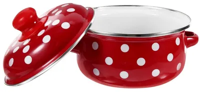 Obrázek produktu pro Smaltovaný hrnec s poklicí, objem 1 litr, rozměry 16x16x13 cm, s tepelně izolačními vlastnostmi, protiskluzové rukojeti