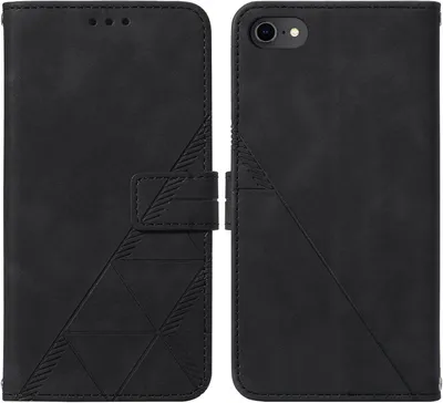 Image de Etui en cuir pour iPhone SE 2020 / 8 / 7 / 6s / 6 étui portefeuille design avec embossage, porte-cartes et support noir