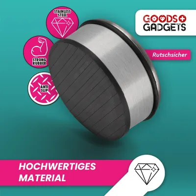 Produktbild von Moderner Türstopper Edelstahl 11x6 cm, Einhandbedienung, für Industrietore, kein Bohren nötig