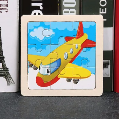 Produktbild von Kinder Baby Holz Puzzle Cartoon Flugzeug 9 Teile Puzzle