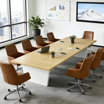 Zdjęcie produktu dla Stół konferencyjny do biura, wymiary 200x120x74 cm, kolor czarny/biały, grubość blatu 2,5 cm