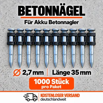 Zdjęcie produktu dla Gwoździe betonowe, 35 mm, 1000 sztuk, przeznaczone do użycia z wkrętarkami do betonu