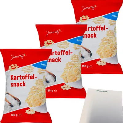 Produktbild von Jeden Tag Kartoffelsnack gesalzen 3er Pack (3x130g Packung) + usy Block