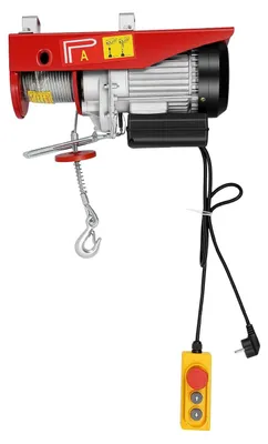 Zdjęcie produktu dla Elektryczny lewarek linowy o udźwigu 800 kg - Elektryczne wciągarki linowe - Sterowanie zdalne za pomocą kabla - Pojedyncza/podwójna lina - Wysokość podnoszenia: 10 metrów - Do garażu i magazynu - Kolor: czerwony