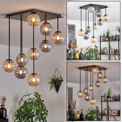 Produktbild von Isorella Deckenlampe aus Metall/Glas in Schwarz/Rauchfarben/Bernsteinfarben