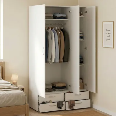 Image de Randazzo - Armoire 3 Portes, 111x52 cm Blanc, 4 Étagères