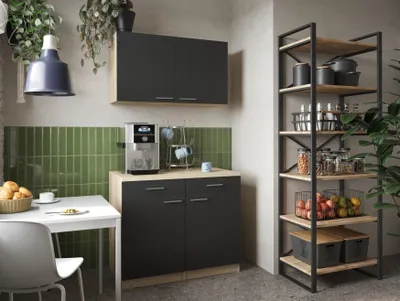 Produktbild von Küchenschrank Hängeschrank 100 cm Eiche Sägerau Schwarz Merle Respekta