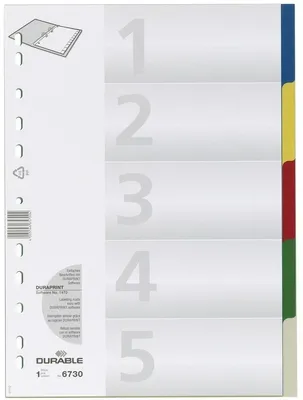 Immagine prodotto di Indice A4 vuoto PP 5 pezzi colorati confezione da 25 pezzi