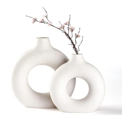 Zdjęcie produktu dla Omgoods - Zestaw 3 wazonów ceramicznych, ręcznie wykonanych, idealnych do suszonych kwiatów